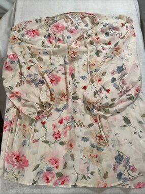 Violet & Claire Pink and Cream Floral Tie-Neck Blouse